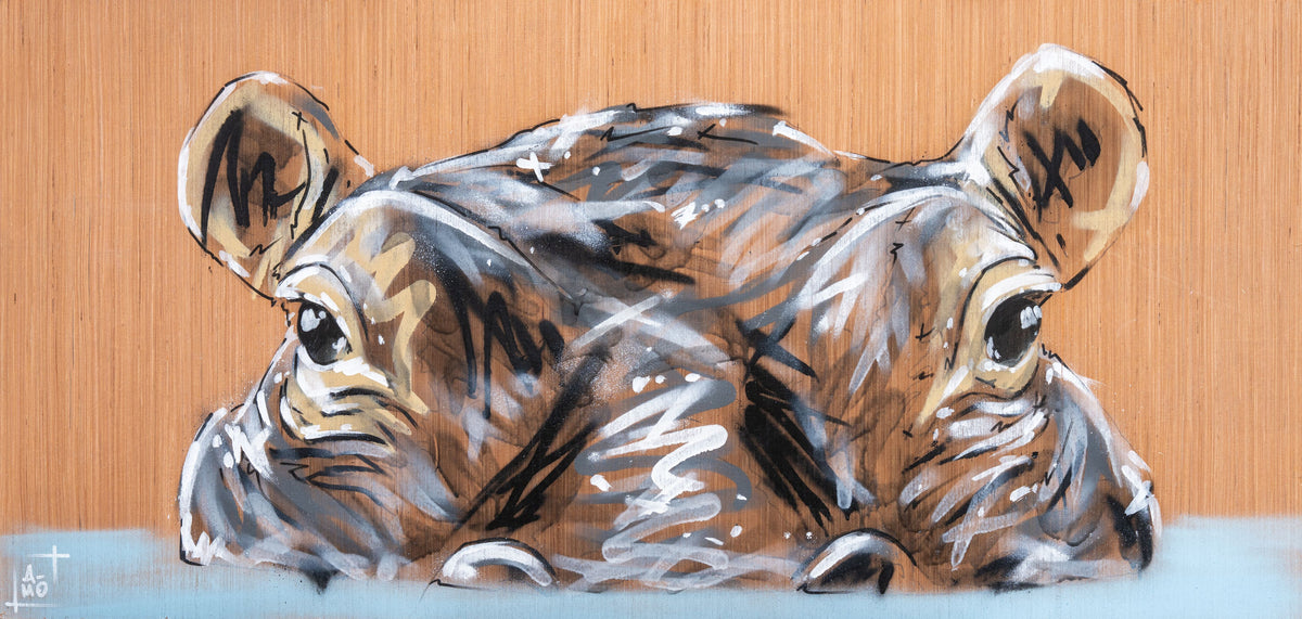 Oeuvre sur bois Hippopotame
