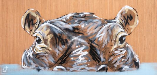 Oeuvre sur bois Hippopotame