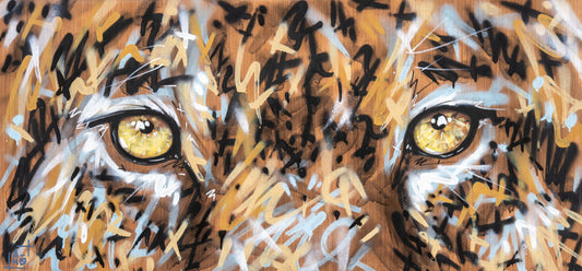 Oeuvre sur bois Regard de jaguar