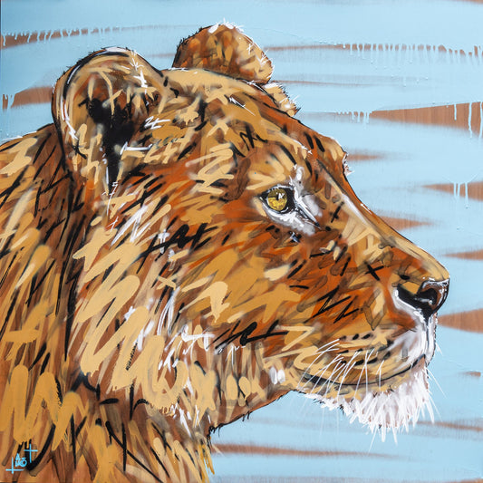 Oeuvre sur bois Lionne